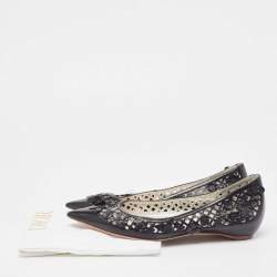 Pre Owned Dior Black Leather Cut Out Floral Applique Ballet Flats Size 37
