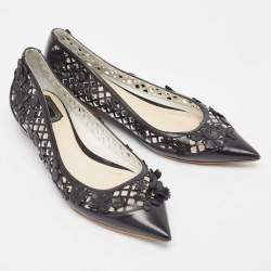 Pre Owned Dior Black Leather Cut Out Floral Applique Ballet Flats Size 37