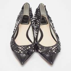 Pre Owned Dior Black Leather Cut Out Floral Applique Ballet Flats Size 37