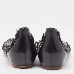 Pre Owned Dior Black Leather Cut Out Floral Applique Ballet Flats Size 37