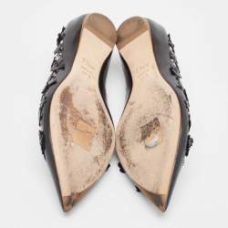 Pre Owned Dior Black Leather Cut Out Floral Applique Ballet Flats Size 37
