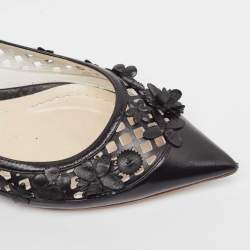 Pre Owned Dior Black Leather Cut Out Floral Applique Ballet Flats Size 37