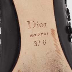 Pre Owned Dior Black Leather Cut Out Floral Applique Ballet Flats Size 37