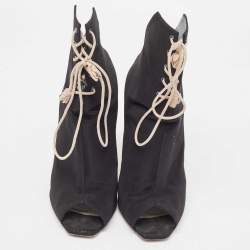 Dior Black Canvas Open Toe Lace Up Ankle Boots Size 37.5