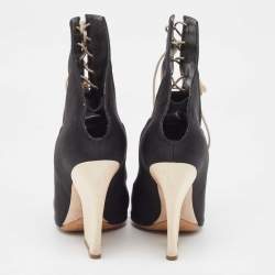 Dior Black Canvas Open Toe Lace Up Ankle Boots Size 37.5