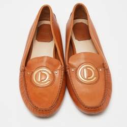 Dior Orange Leather Slip On Loafers Size 37