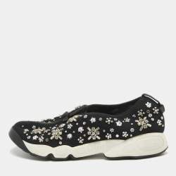 Dior Black Crystal Embellished Mesh Fusion Sneakers Size 39.5