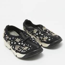 Dior Black Crystal Embellished Mesh Fusion Sneakers Size 39.5