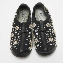 Dior Black Crystal Embellished Mesh Fusion Sneakers Size 39.5