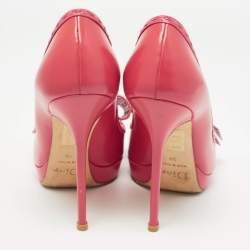 Dior Pink Leather Cannage Bow Peep Toe Platform Pumps Size 38