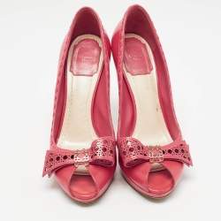 Dior Pink Leather Cannage Bow Peep Toe Platform Pumps Size 38