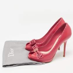 Dior Pink Leather Cannage Bow Peep Toe Platform Pumps Size 38