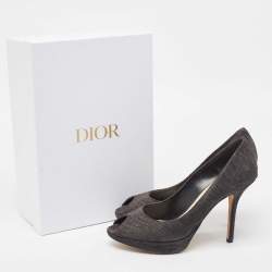 Dior Dark Grey Python Embossed Leather Miss Dior Peep Toe Pumps Size 39