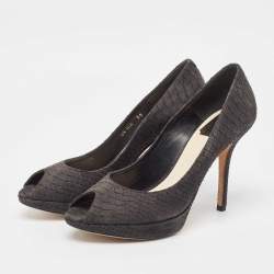 Dior Dark Grey Python Embossed Leather Miss Dior Peep Toe Pumps Size 39