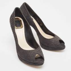 Dior Dark Grey Python Embossed Leather Miss Dior Peep Toe Pumps Size 39