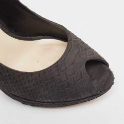 Dior Dark Grey Python Embossed Leather Miss Dior Peep Toe Pumps Size 39