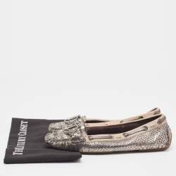 Dior Silver/Beige Python Embossed and Leather Loafers Size 38
