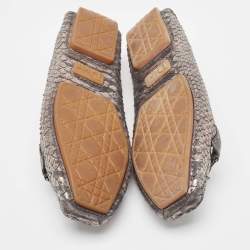 Dior Silver/Beige Python Embossed and Leather Loafers Size 38