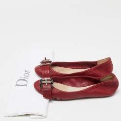 Dior Red Leather Buckle Ballet Flats Size 37