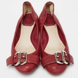 Dior Red Leather Buckle Ballet Flats Size 37