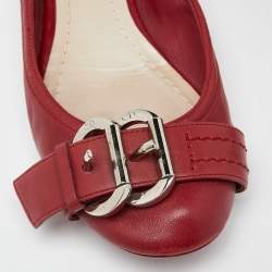 Dior Red Leather Buckle Ballet Flats Size 37