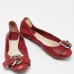 Dior Red Leather Buckle Ballet Flats Size 37