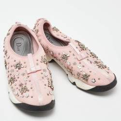 Dior Pink Embellished Mesh Fusion Sneakers Size 40