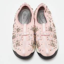 Dior Pink Embellished Mesh Fusion Sneakers Size 40