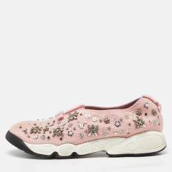 Dior Pink Embellished Mesh Fusion Sneakers Size 40