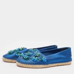 Dior Blue Canvas Crystal Embellished Fusion Espadrille Flats Size 36