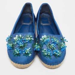 Dior Blue Canvas Crystal Embellished Fusion Espadrille Flats Size 36