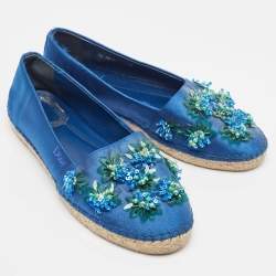 Dior Blue Canvas Crystal Embellished Fusion Espadrille Flats Size 36