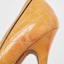 Dior Light Orange Cannage Patent Leather Bow Peep Toe Pumps Size 38