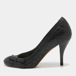 Dior Black Cannage Leather Bow Round Toe Pumps Size 37.5