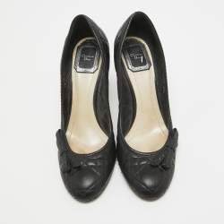 Dior Black Cannage Leather Bow Round Toe Pumps Size 37.5