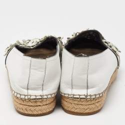 Dior White Laser Cut Leather Flower Applique Flore Flat Espadrilles Size 39