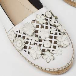 Dior White Laser Cut Leather Flower Applique Flore Flat Espadrilles Size 39