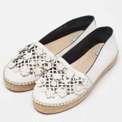 Dior White Laser Cut Leather Flower Applique Flore Flat Espadrilles Size 39