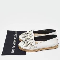 Dior White Laser Cut Leather Flower Applique Flore Flat Espadrilles Size 39