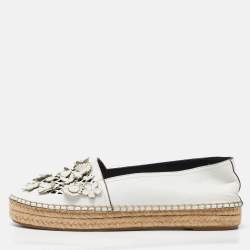 Dior White Laser Cut Leather Flower Applique Flore Flat Espadrilles Size 39