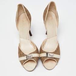 Dior Beige/Brown Monogram Canvas and Leather D'orsay Peep Toe Pumps Size 42