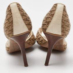 Dior Beige/Brown Monogram Canvas and Leather D'orsay Peep Toe Pumps Size 42