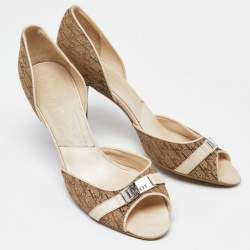 Dior Beige/Brown Monogram Canvas and Leather D'orsay Peep Toe Pumps Size 42