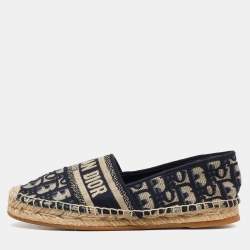 Dior Navy Blue/Beige Oblique Embroidered Canvas Granville Espadrille Flats Size 35