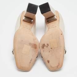 Pre Owned Dior Cream Leather Chain Embellished Block Heel Pumps Size 37