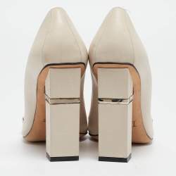 Pre Owned Dior Cream Leather Chain Embellished Block Heel Pumps Size 37