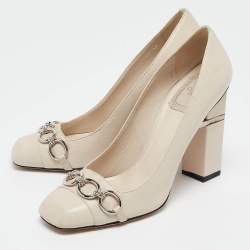 Pre Owned Dior Cream Leather Chain Embellished Block Heel Pumps Size 37