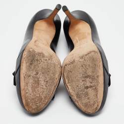 مملوكة مسبقًا Dior Black Leather Bow Crystal Embellished Pumps Size 38