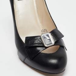 مملوكة مسبقًا Dior Black Leather Bow Crystal Embellished Pumps Size 38