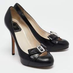 مملوكة مسبقًا Dior Black Leather Bow Crystal Embellished Pumps Size 38